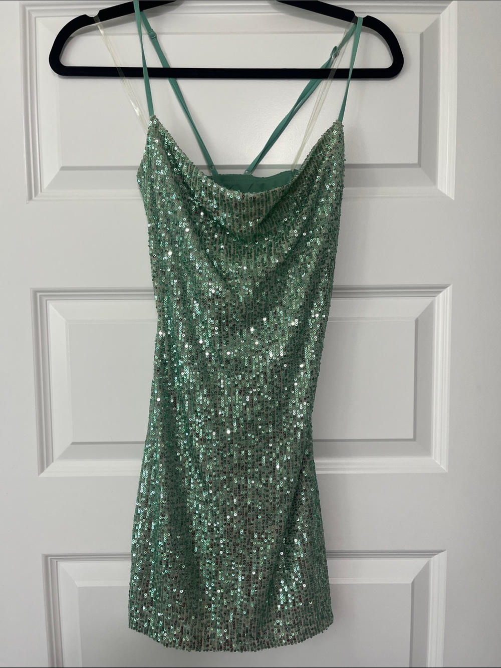 Speechless Mint Green Sequin Cowl Mini Dress